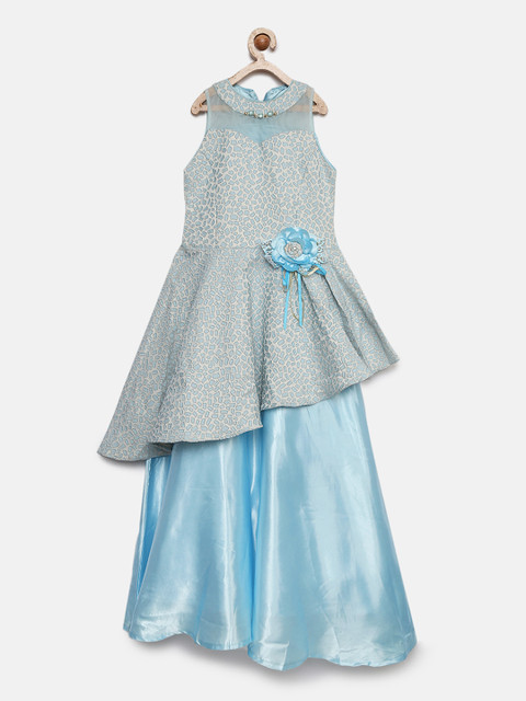 

Tiny Girl Blue Self Design Fit and Flare Dress