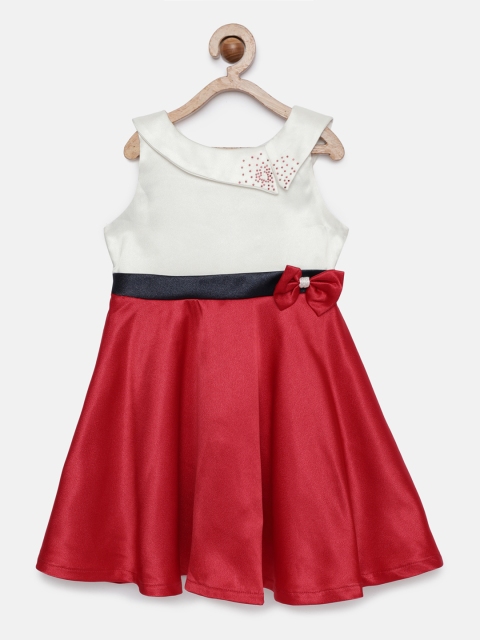 

Tiny Girl Girls White & Red Colourblocked Fit and Flare Dress