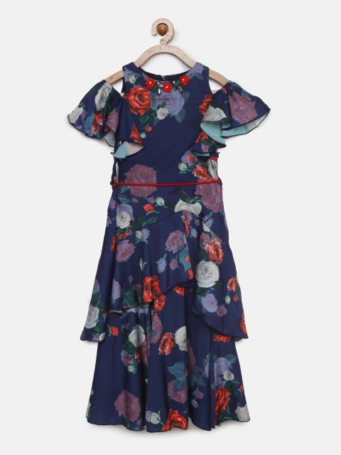 

Tiny Girl Navy Blue Printed Fit and Flare Dress