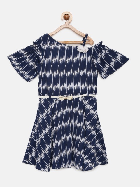 

Tiny Girl Girls Navy Blue Printed Fit and Flare Dress
