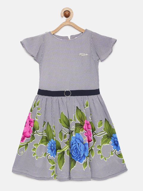 

Tiny Girl Girls Navy Blue Printed Fit and Flare Dress