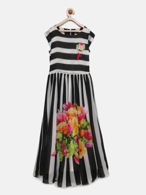 

Tiny Girl Black & Off-White Striped Fit and Flare Dress