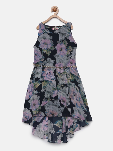

Tiny Girl Navy Blue Printed Fit and Flare Dress
