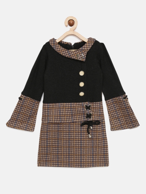 

Tiny Girl Black & Brown Checked Wrap Dress