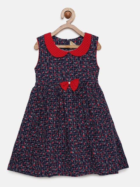 

Tiny Girl Navy Blue Printed Fit and Flare Dress