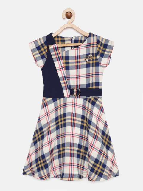 

Tiny Girl Navy Blue Checked A-Line Dress