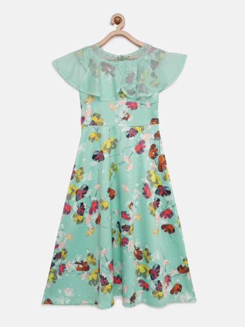 

Tiny Girl Green Floral Print Fit and Flare Dress