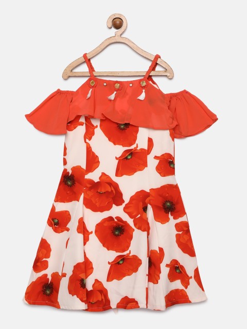

Tiny Girl Off-White & Coral Printed Fit and Flare Dress