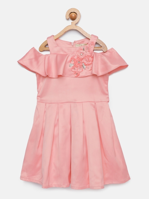 

Tiny Girl Girls Peach-Coloured Solid Fit and Flare Dress