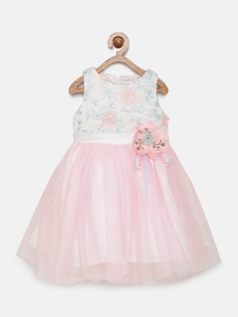 

Tiny Girl White & Pink Embroidered Fit and Flare Dress