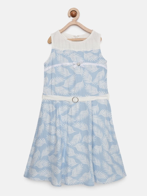 

Tiny Girl Blue & White Printed Fit and Flare Dress