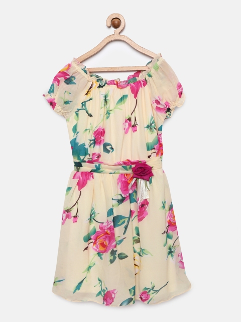 

Tiny Girl Cream-Coloured Printed Fit and Flare Dress