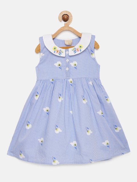

Tiny Girl Blue & White Printed Fit and Flare Dress