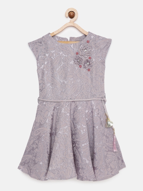 

Tiny Girl Lavender Self Design Fit and Flare Dress