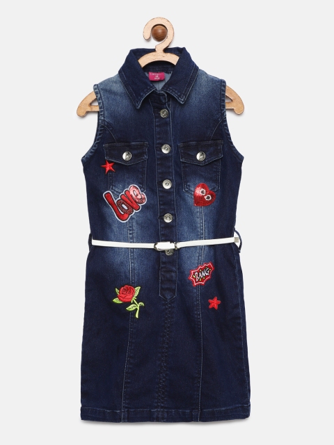 

Tiny Girl Girls Blue Denim Solid Fit and Flare Dress