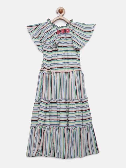 

Tiny Girl White & Blue Striped Fit and Flare Dress