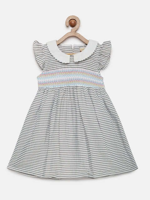 

Tiny Girl Grey & Beige Striped Fit and Flare Dress
