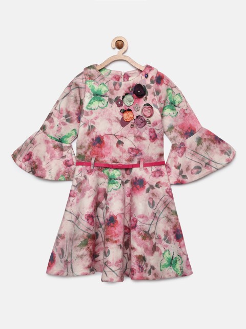 

Tiny Girl Pink & Green Printed Fit and Flare Dress