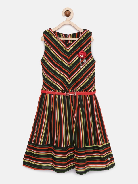 

Tiny Girl Multicoloured Striped Fit and Flare Dress, Multi