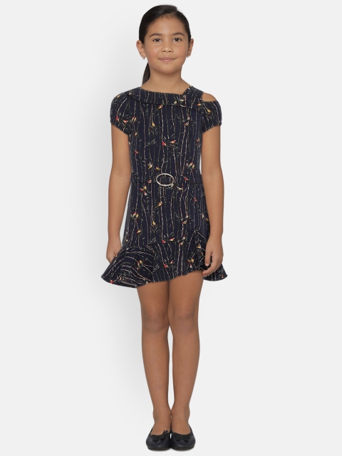 

Tiny Girl Navy Blue Printed Sheath Dress