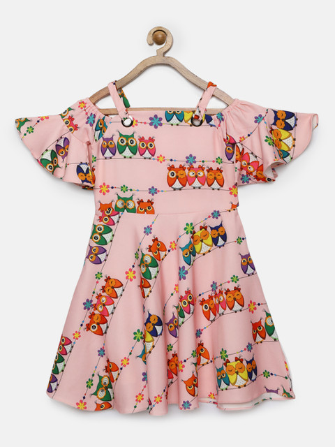 

Tiny Girl Peach-Coloured Printed A-Line Dress