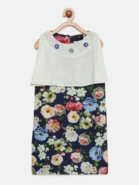 

Tiny Girl Navy Blue & Off-White Floral Print A-Line Dress