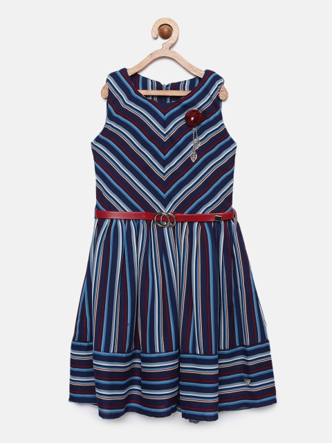 

Tiny Girl Navy Blue Striped Fit and Flare Dress