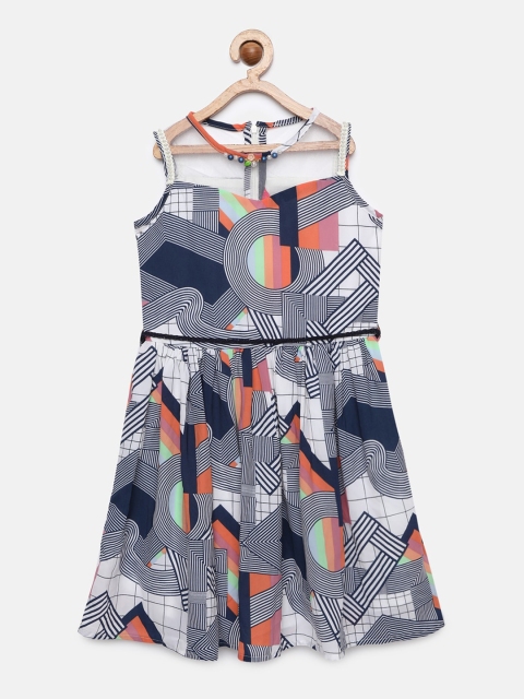 

Tiny Girl Girls Blue Printed Fit and Flare Dress