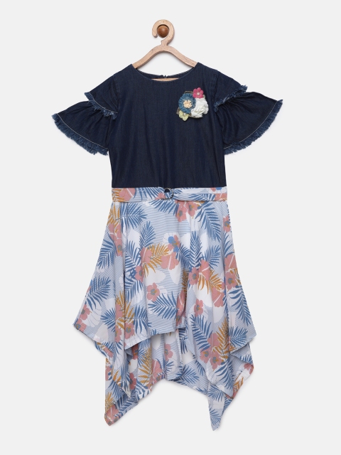 

Tiny Girl Girls Blue Denim Printed A-Line Dress