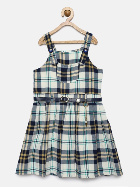 

Tiny Girl Girls Off-White & Navy Blue Checked Pinafore Dress