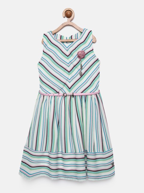 

Tiny Girl White & Blue Striped Fit and Flare Dress