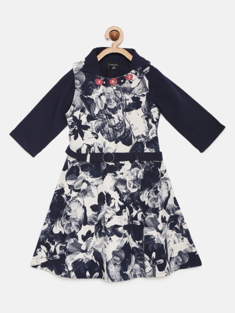 

Tiny Girl Girls Navy Blue Printed Fit and Flare Dress