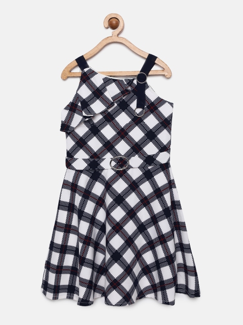 

Tiny Girl Navy Blue & White Checked Fit and Flare Dress