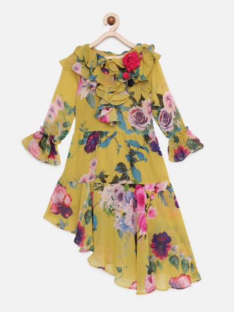 

Tiny Girl Mustard Yellow Printed Fit and Flare Dress