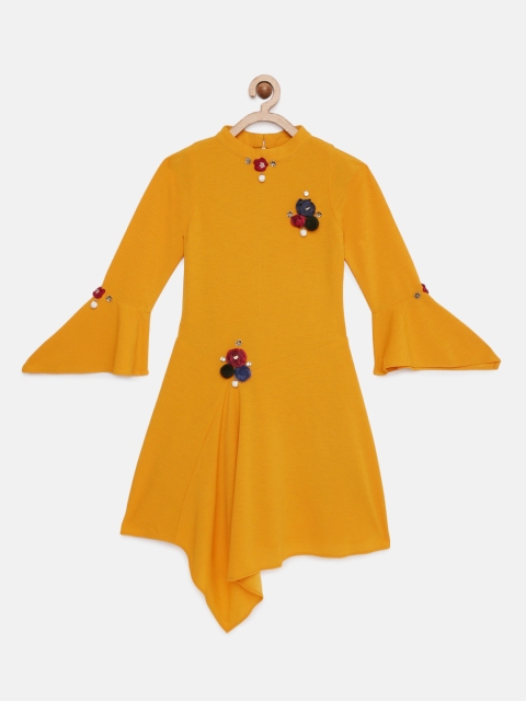 

Tiny Girl Mustard Yellow Solid Drop-Waist Dress
