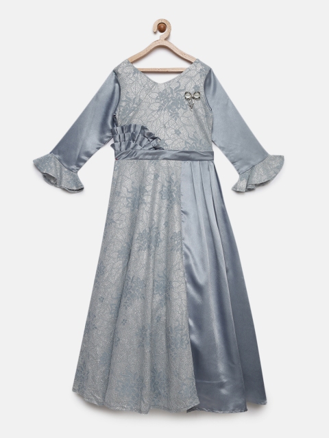 

Tiny Girl Grey Self Design Fit and Flare Dress