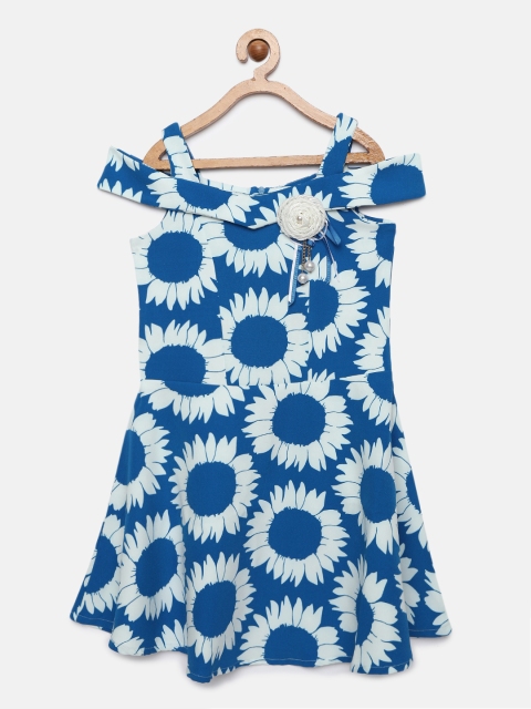 

Tiny Girl Blue & White Printed Fit and Flare Dress
