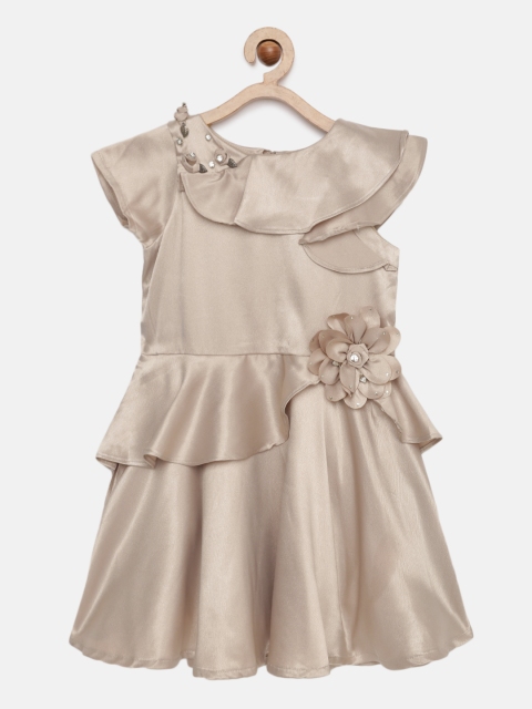 

Tiny Girl Beige Solid Fit and Flare Dress