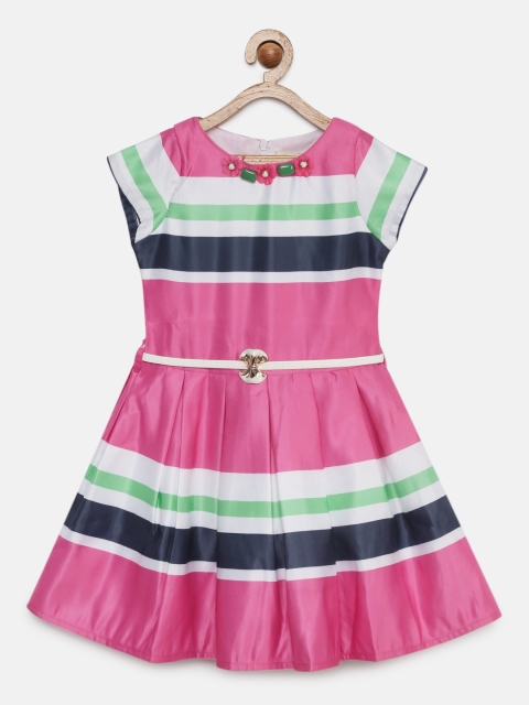 

Tiny Girl Pink Striped Fit and Flare Dress