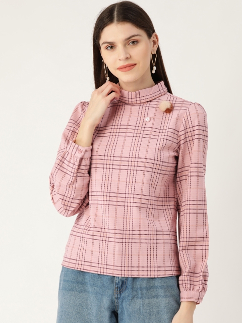 

Madame Women Pink & Brown Checked Top