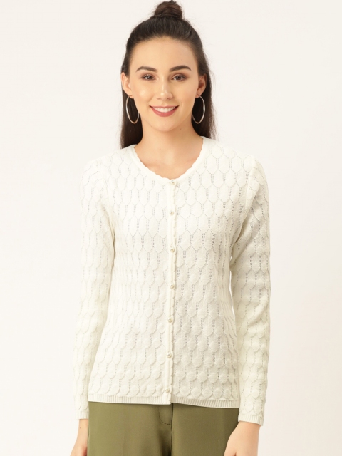 

Madame Women Off-White Self Design Cardigan