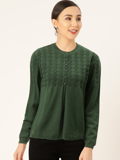

Madame Women Green Open Knit Cardigan