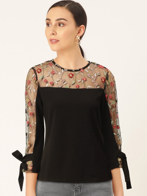 

Madame Women Black Embroidered Net Detail Top