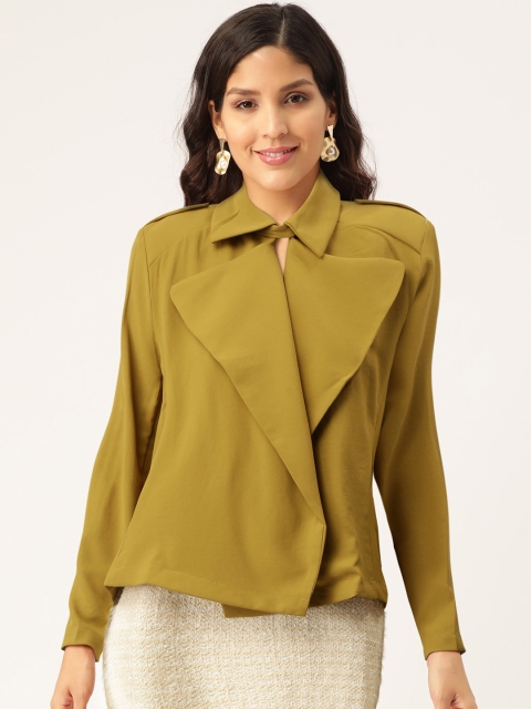 

Madame Women Olive Green Solid Button Shrug