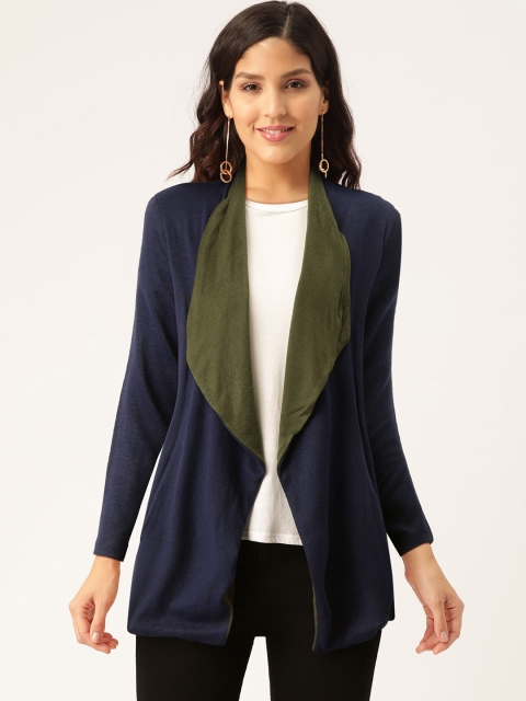 

Madame Women Navy Blue Solid Waterfall Shrug