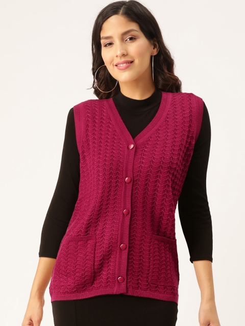 

Madame Women Magenta Self Design Cardigan