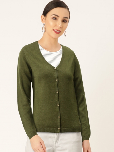 

Madame Women Olive Green Solid Cardigan