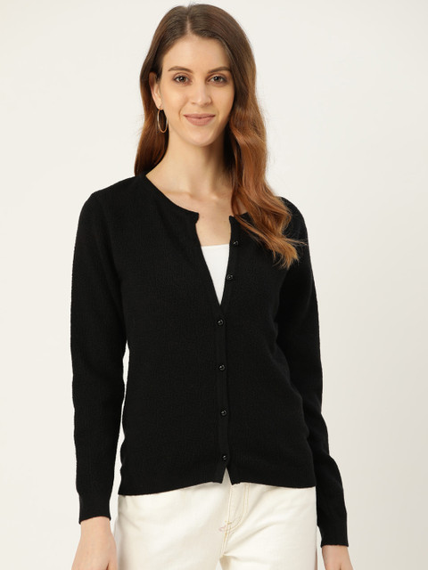 

Madame Women Black Textured Cardigan