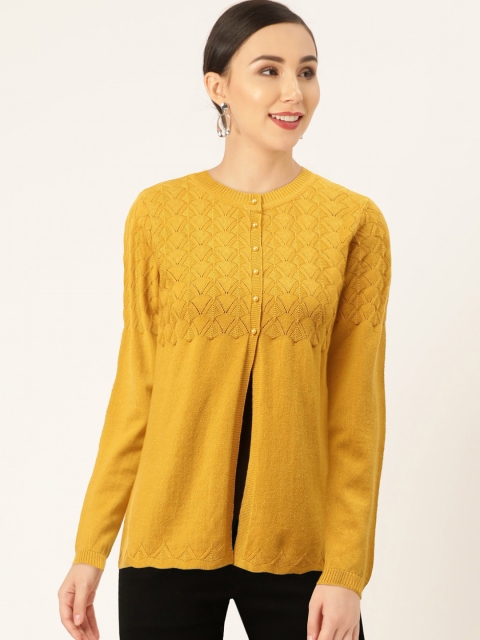 

Madame Women Mustard Yellow Open Knit Cardigan