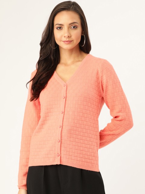 

Madame Women Peach-Coloured Self Design Cardigan